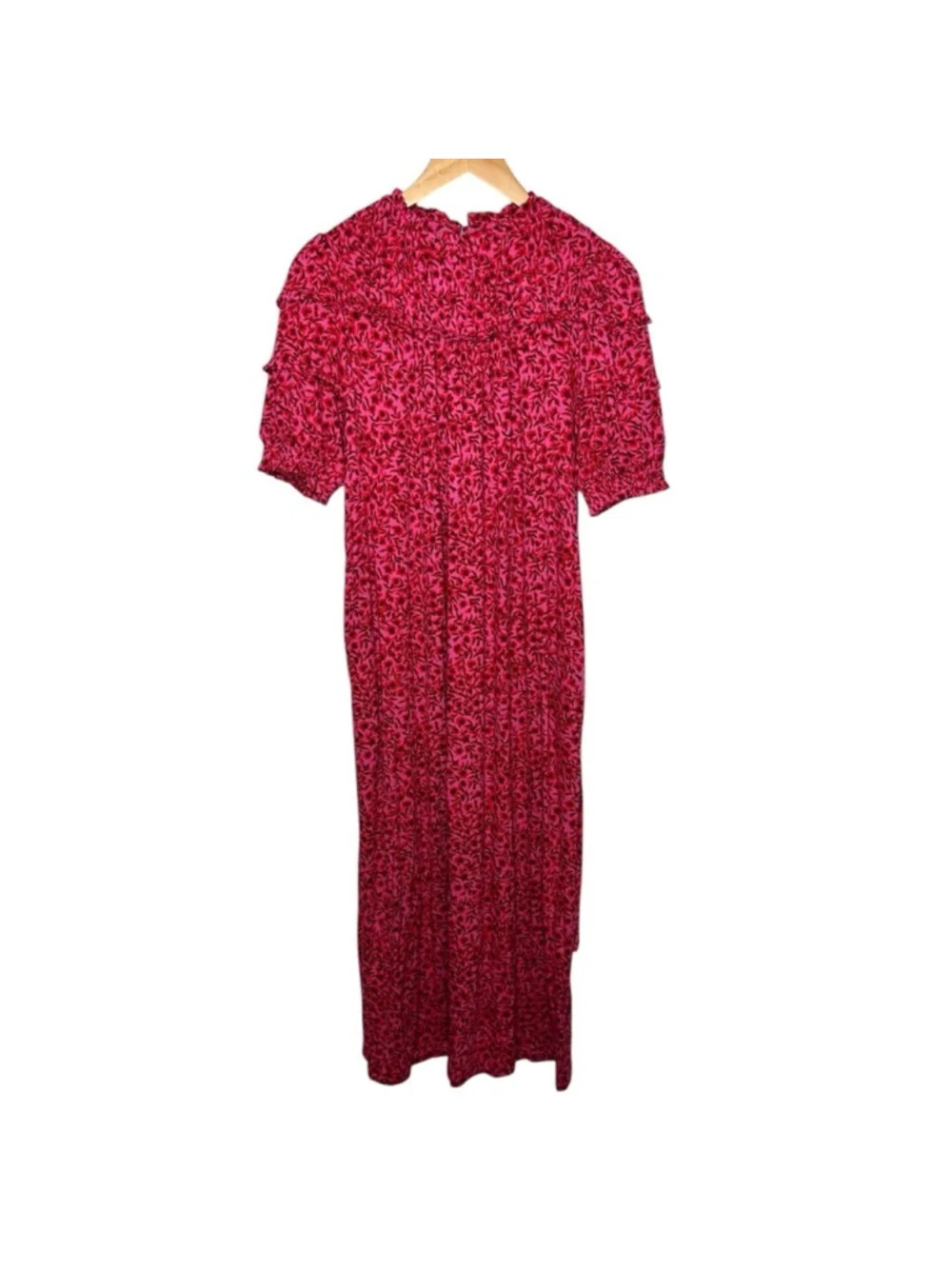 Boden Pink Red Yoke Detail Jersey Midi Dress in Gin Fizz Abstract Vine Size 8L - Picture 15 of 16